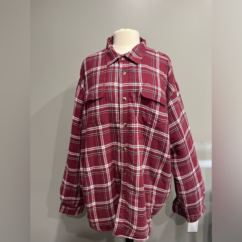 Wrangler Shacket Mens Red‎ Plaid Fleece Sherpa Western Flannel Barn Coat